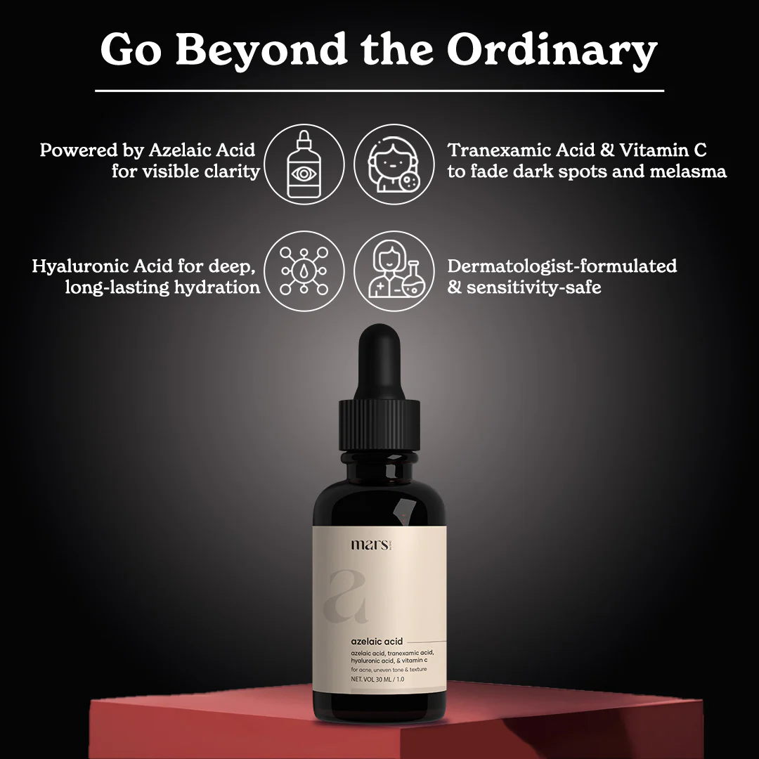 Mars Azelaic Acid Serum: Powered by Azelaic Acid, Tranexamic Acid & Hyaluronic Acid – Advanced Skin Refining Serum for Pores, Uneven Tone & Texture (30ml) - Image 6