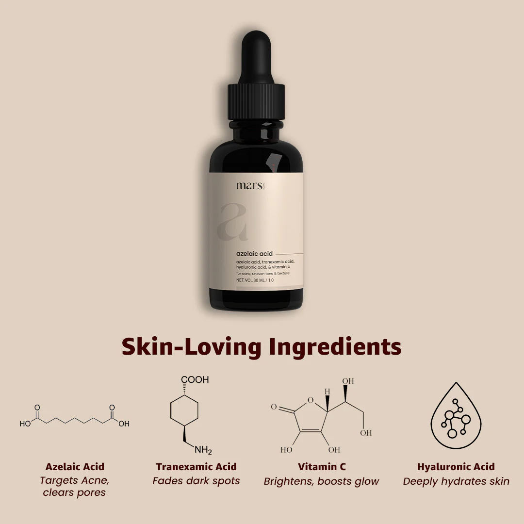 Mars Azelaic Acid Serum: Powered by Azelaic Acid, Tranexamic Acid & Hyaluronic Acid – Advanced Skin Refining Serum for Pores, Uneven Tone & Texture (30ml) - Image 7