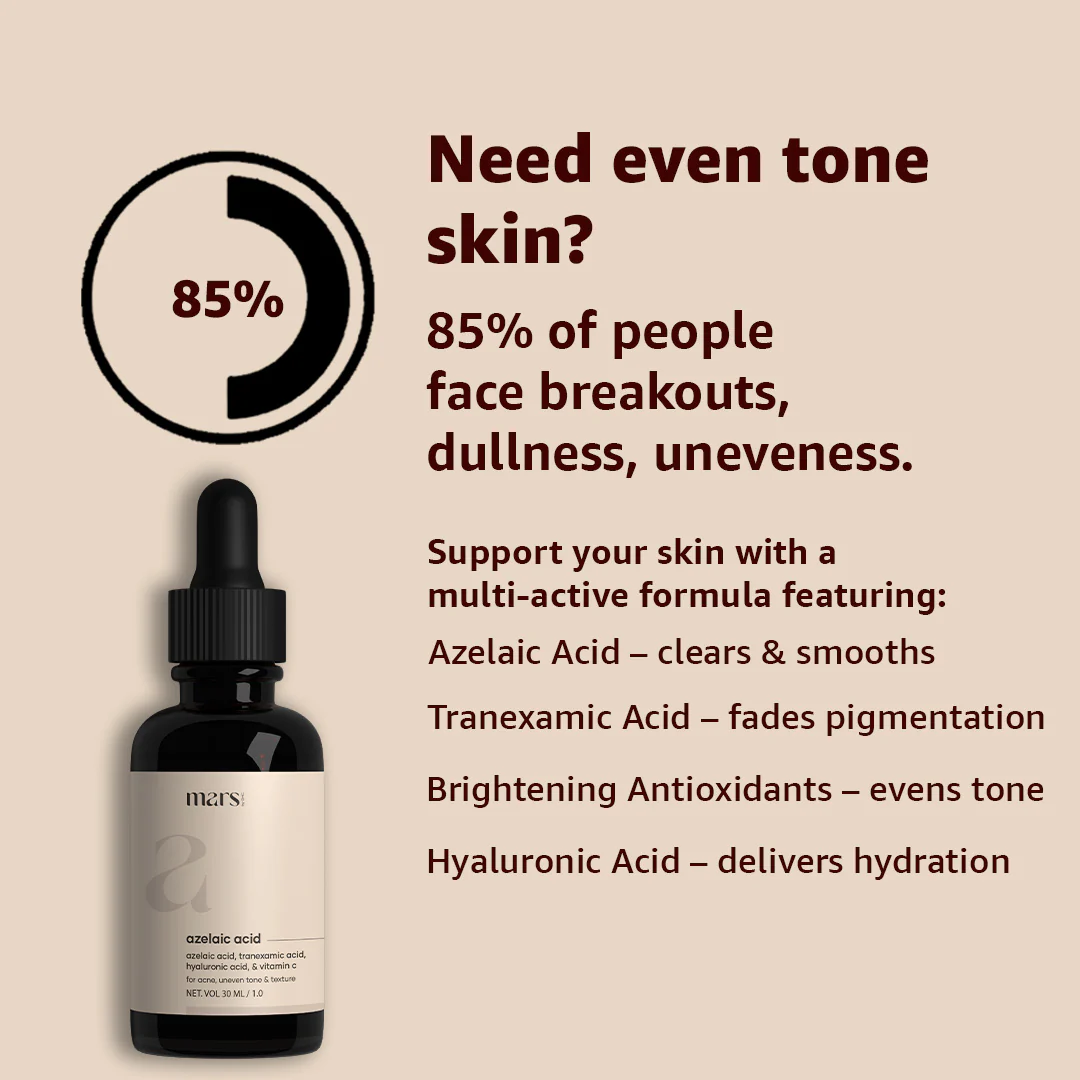 Mars Azelaic Acid Serum: Powered by Azelaic Acid, Tranexamic Acid & Hyaluronic Acid – Advanced Skin Refining Serum for Pores, Uneven Tone & Texture (30ml) - Image 9