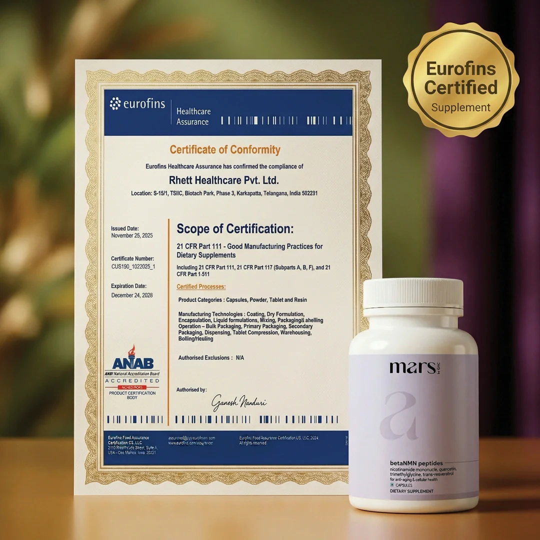 Mars BetaNMN Peptides for Cellular Revitalization, Anti-Aging & Longevity Boost | Capsules powered by Trimethylglycine & Quercetin (60 Capsules) - Image 10