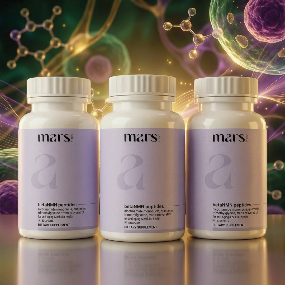 Mars BetaNMN Peptides for Cellular Revitalization, Anti-Aging & Longevity Boost | Capsules powered by Trimethylglycine & Quercetin (60 Capsules) - Image 3