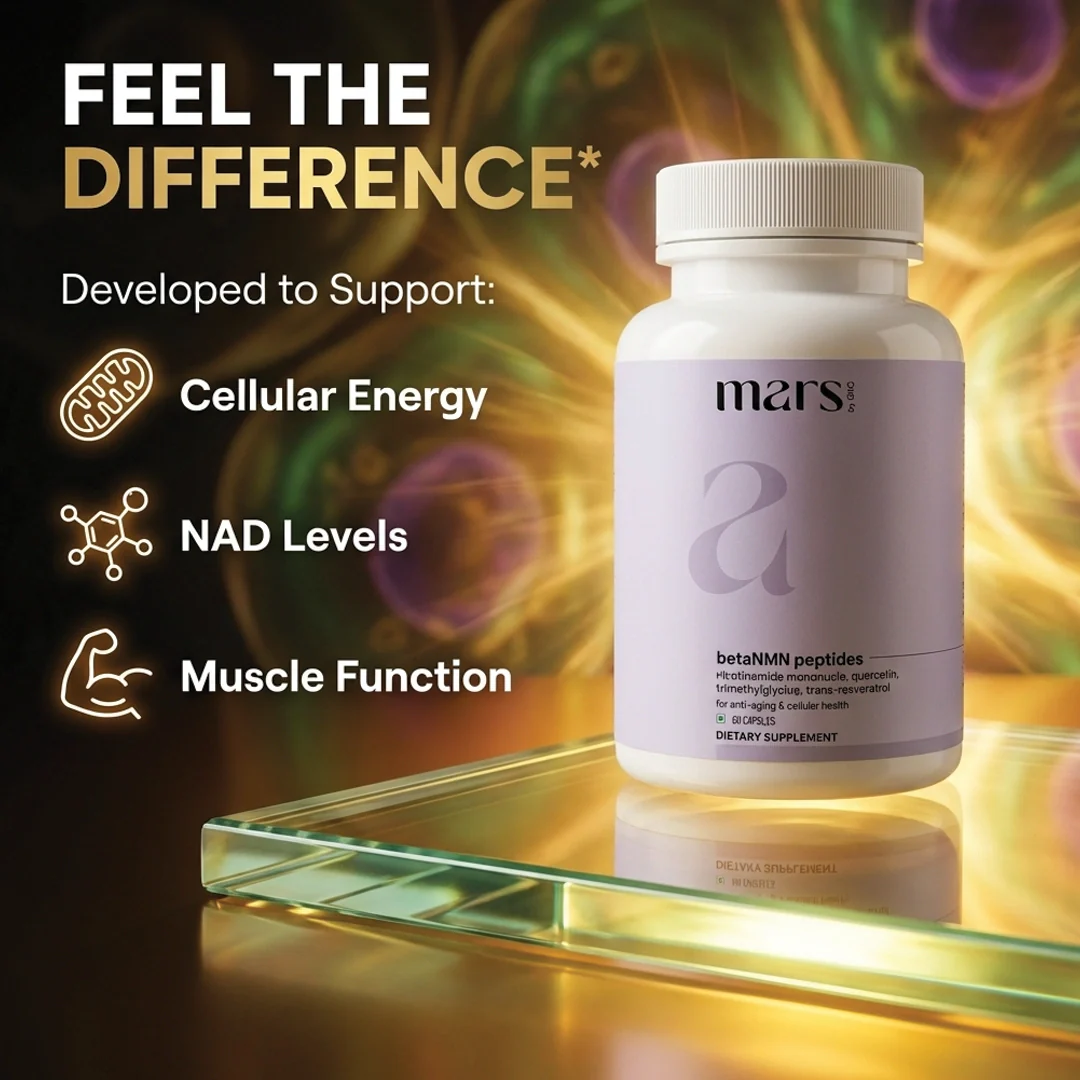 Mars BetaNMN Peptides for Cellular Revitalization, Anti-Aging & Longevity Boost | Capsules powered by Trimethylglycine & Quercetin (60 Capsules) - Image 4