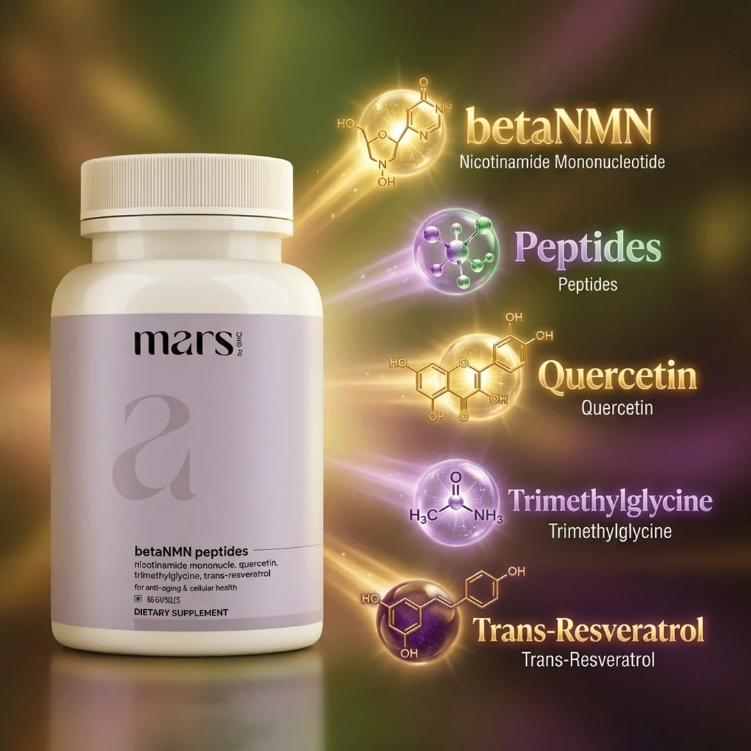 Mars BetaNMN Peptides for Cellular Revitalization, Anti-Aging & Longevity Boost | Capsules powered by Trimethylglycine & Quercetin (60 Capsules) - Image 6