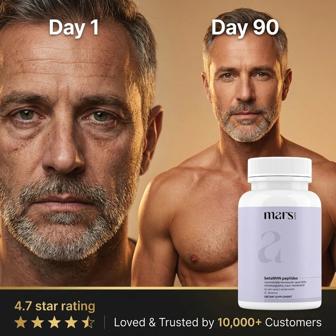 Mars BetaNMN Peptides for Cellular Revitalization, Anti-Aging & Longevity Boost | Capsules powered by Trimethylglycine & Quercetin (60 Capsules) - Image 7