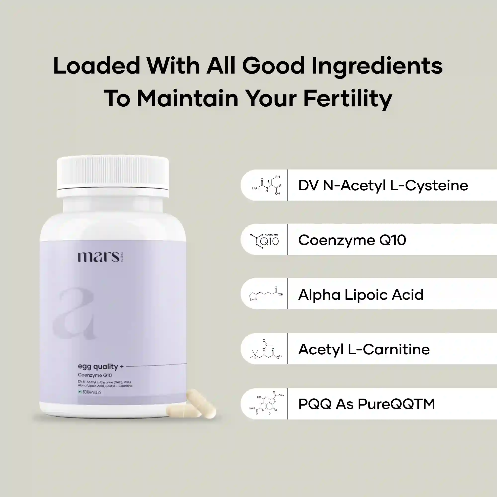 Mars Egg Quality+  Capsules with CoQ10, Alpha Lipoic Acid - Cellular Vitality, Ovarian Health & Egg Quality Support - Image 2