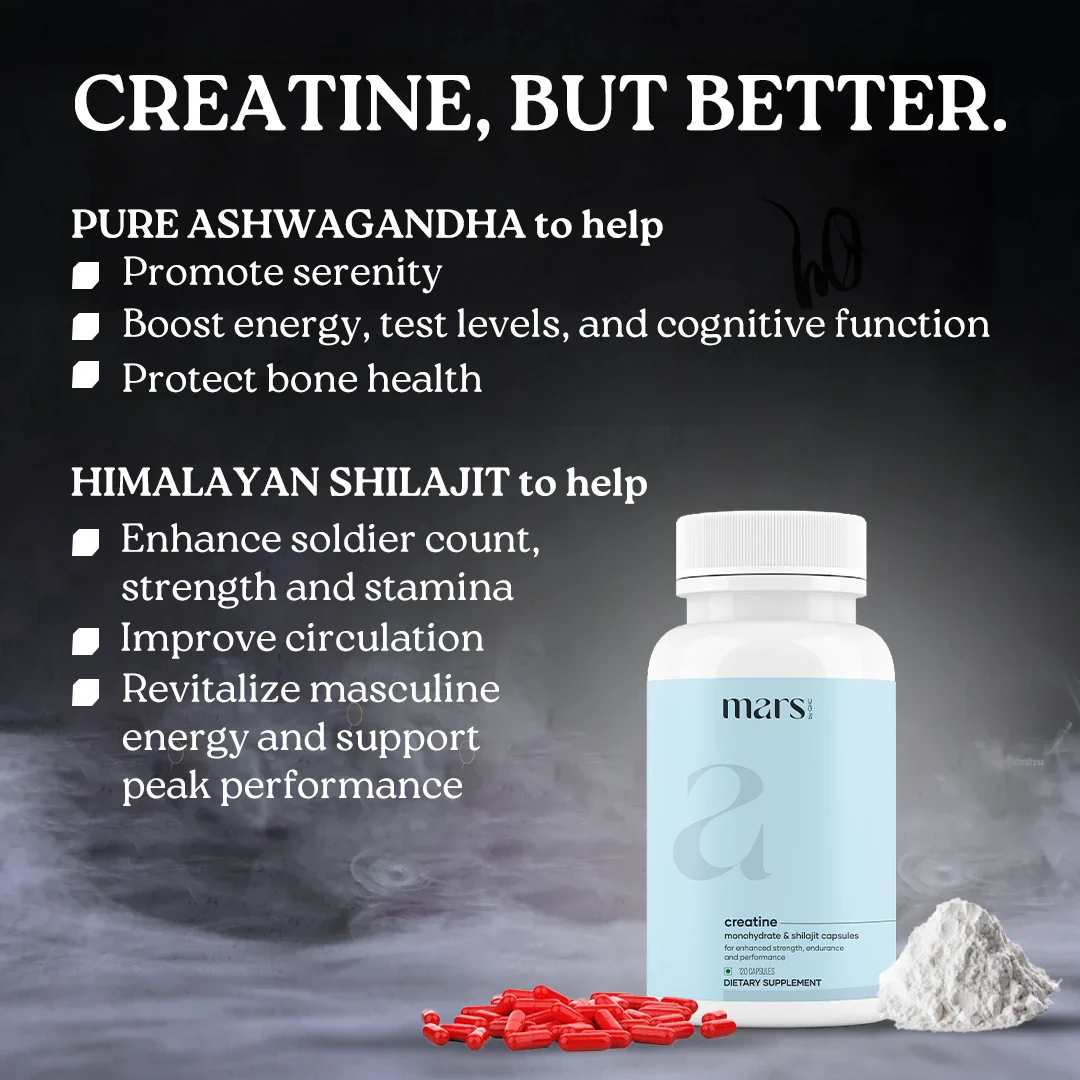 Mars Micronized Creatine Monohydrate Caps: Powered with Shilajit (120 N) - Image 2