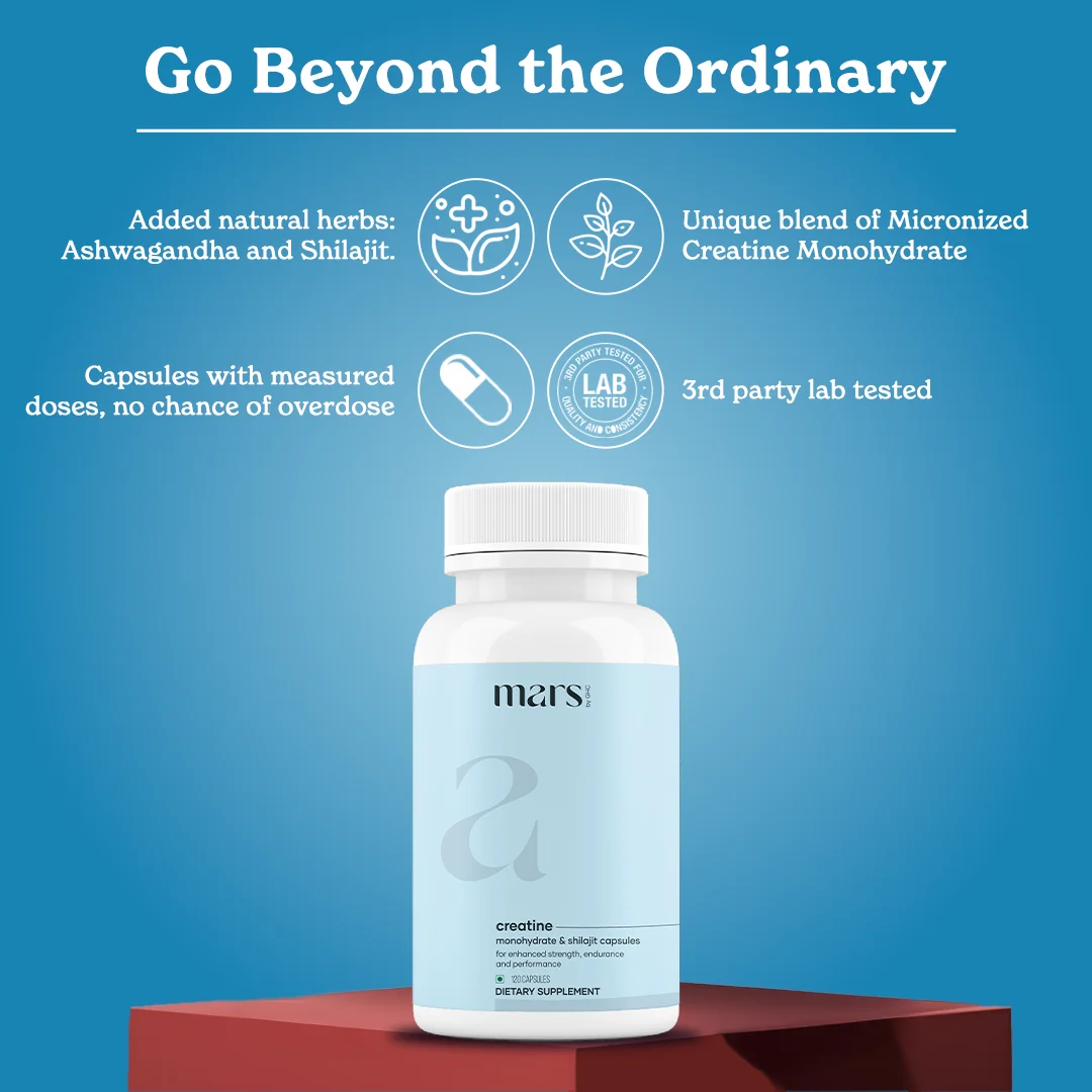 Mars Micronized Creatine Monohydrate Caps: Powered with Shilajit for Muscle strength, Power & Stamina - Image 4