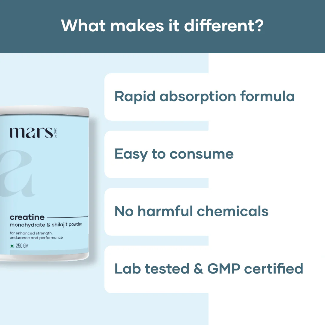 Mars Micronized Creatine Monohydrate Powder: Powered with Shilajit (250 gm) - Image 4