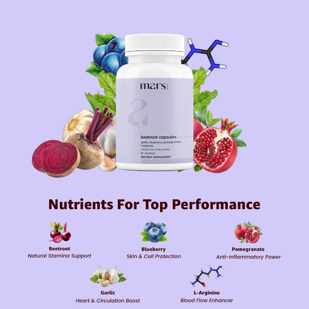 Mars Natural Nitric Oxide Booster: Powered by Beetroot, Garlic, Blueberry, Pomegranate, L-Arginine - Image 7