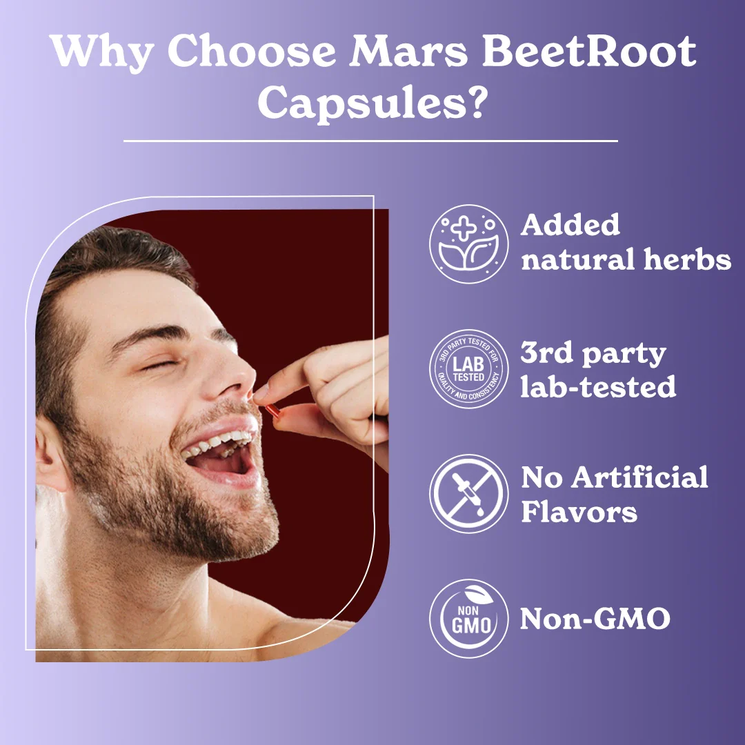 Mars Natural Nitric Oxide Booster: Powered by Beetroot, Garlic, Blueberry, Pomegranate, L-Arginine - Image 9