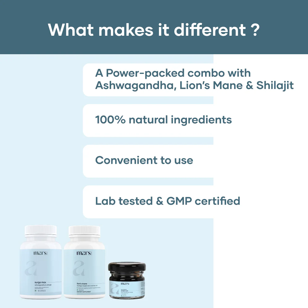 Mars Power Boost Combo: Pure Himalayan Shilajit Resin, Natural Ashwagandha Caps & Natural Lion’s Mane Caps - Image 6