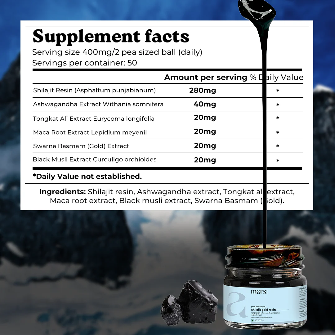Mars Pure Himalayan Shilajit Gold Resin: Powered with Ashwagandha, Maca Root & Black Musli - Image 6