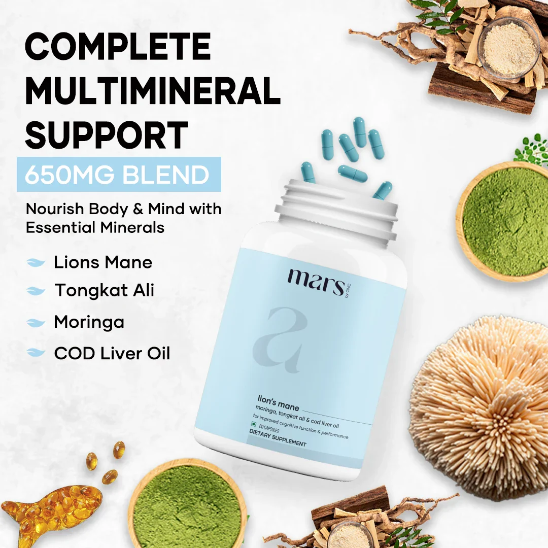 Mars Pure Lion's Mane Caps: Powered with Moringa, Tongkat Ali & Cod Liver Oil (60 N) - Image 2