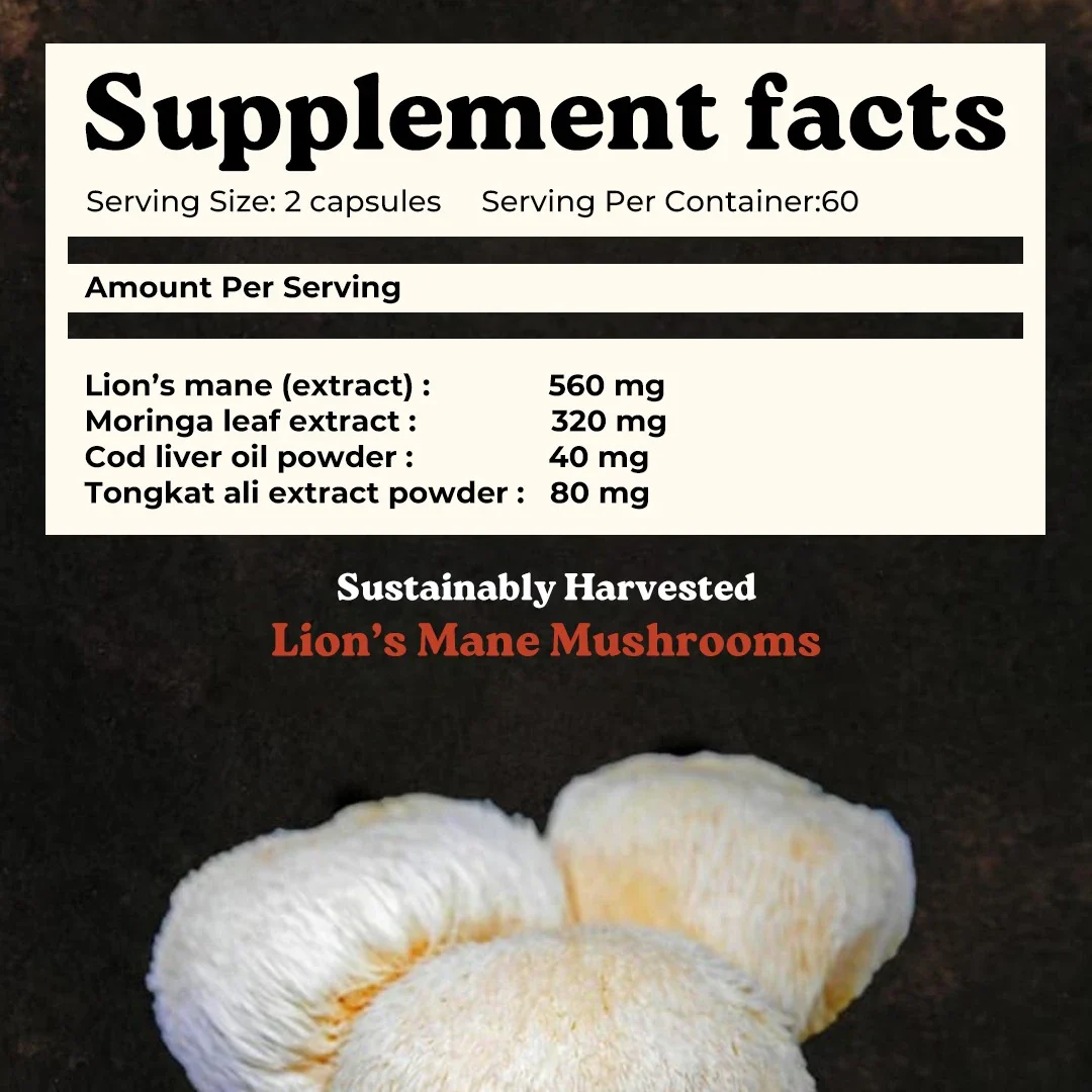 Mars Pure Lion's Mane Caps: Powered with Moringa, Tongkat Ali & Cod Liver Oil (60 N) - Image 3