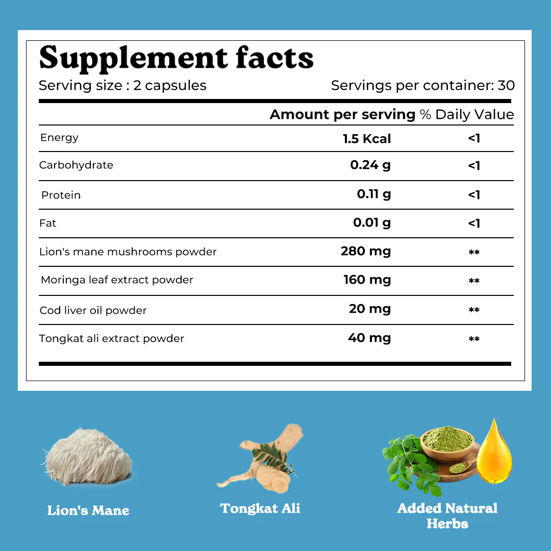 Mars Lion’s Mane Capsules with Tongkat Ali, Moringa & Cod Liver Oil – Stamina, Drive & Performance Support - Image 8