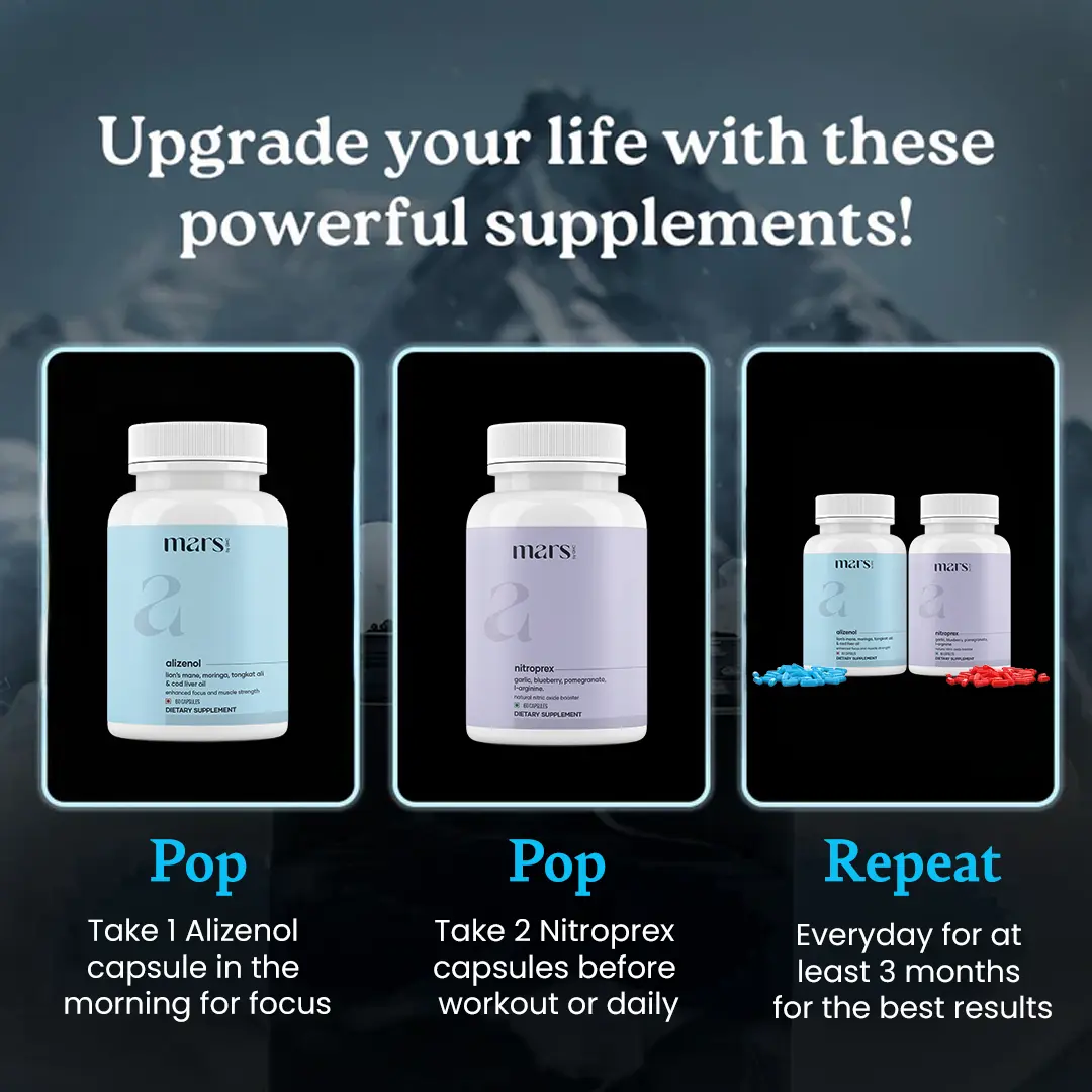 Mars SizeOMax Combo: Dual Action NitroPrex & Alizenol Stack for Blood Flow, Size & Performance - Image 4