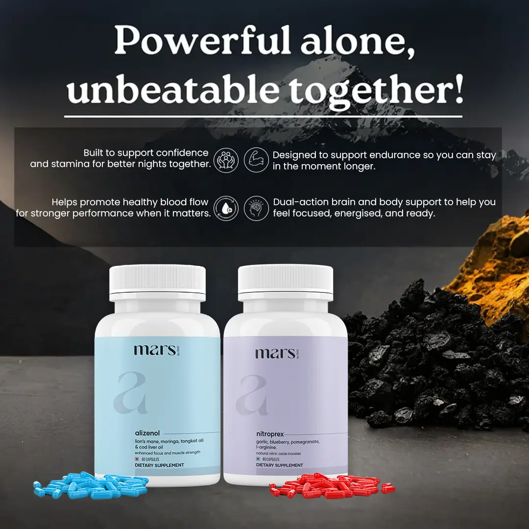 Mars SizeOMax Combo: Dual Action NitroPrex & Alizenol Stack for Blood Flow, Size & Performance - Image 5