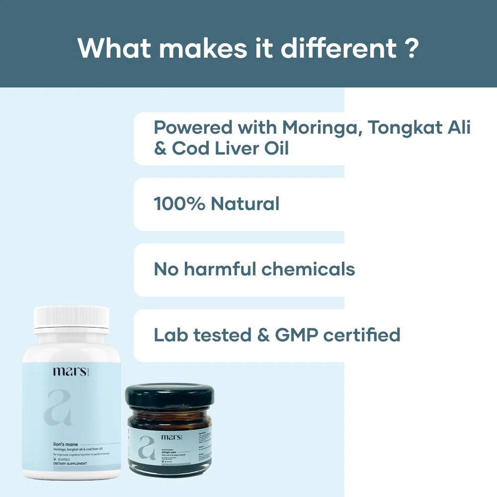 Mars Strength Max Combo: Pure Himalayan Shilajit & Lion’s Mane Caps Powered With Tongkat Ali - Image 6