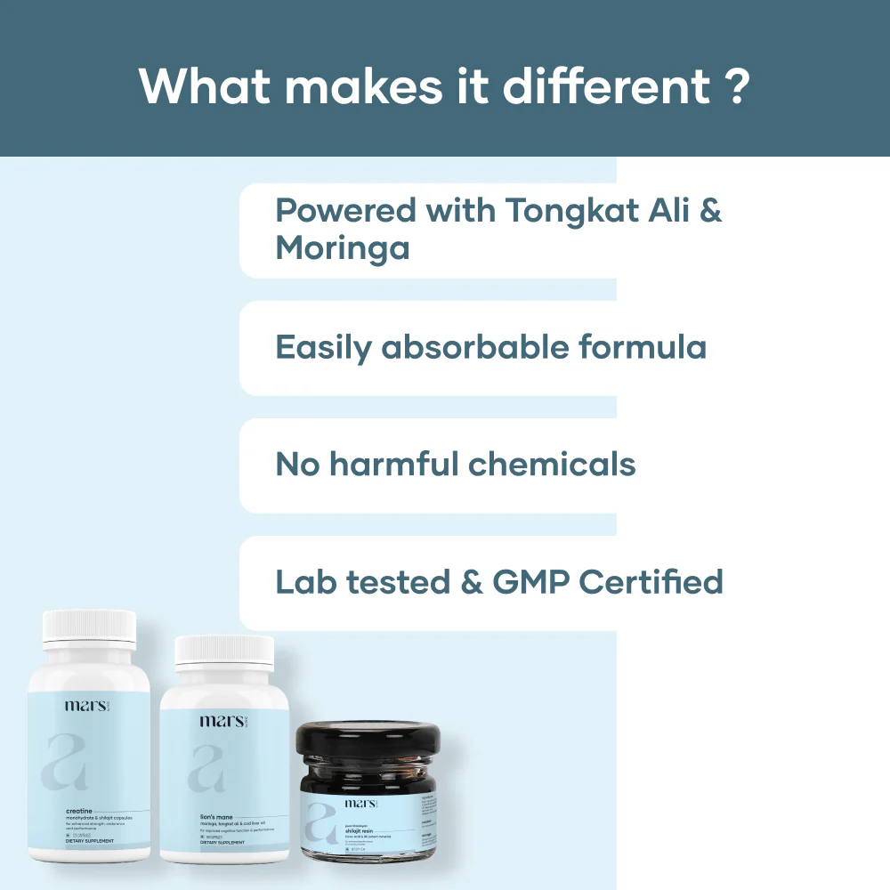 Mars Strength & Stamina Combo: Lion's Mane Caps, Pure Himalayan Shilajit Resin & Micronized Creatine Monohydrate Caps - Image 6