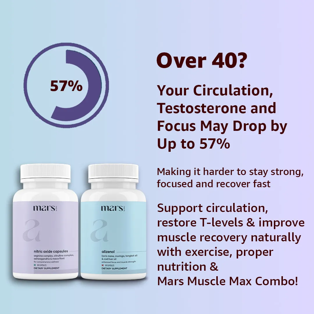 Mars Muscle Max Combo with Nitric Oxide Boosters & Lion’s Mane – Circulation, Energy & Testosterone - Image 5
