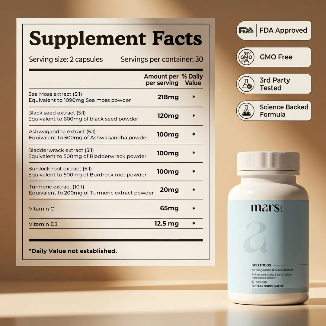 Seamoss Superfood Capsules with Ashwagandha & Black Seed Oil - Detox, Gut Reset & Natural Immunity Booster (60N) - Image 8